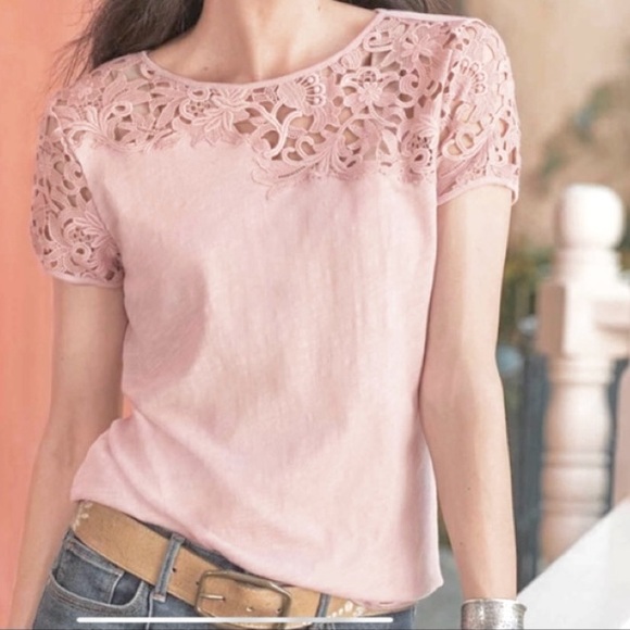 EUC Sundance Crochet Lace Slub Top Size Large - Picture 1 of 7